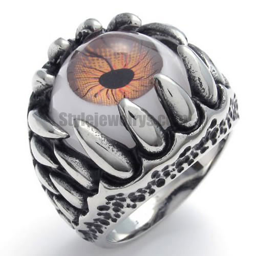 Stainless Steel Gothic Dragon Claw Brown Devil Eye Biker Men Ring SWR0086 - Click Image to Close